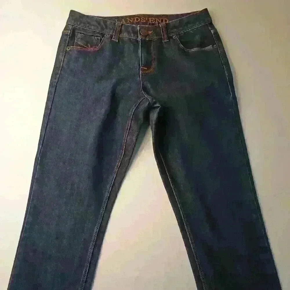 Lands' End Women Low Rise Straight Leg Fit 1 Jeans Dark Wash Blue Size 2 Stretch